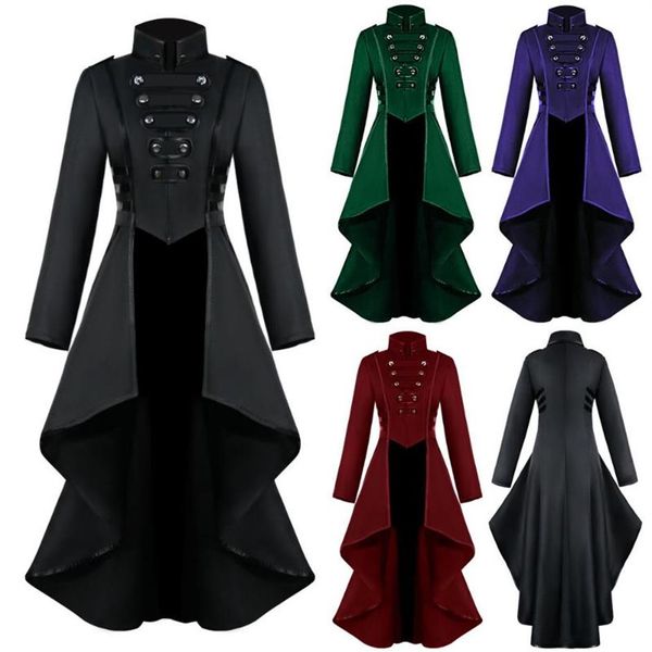 

women's wool & blends cosplay jacket women long gothic steampunk overcoat button lace corset halloween costume coat tailcoat 20212800, Black