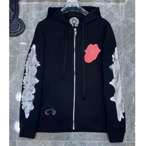 

men's luxury classic sweatshirts brand ch designer hoodie fashion men women horseshoe sanskrit loose zipper jacket pullover hooded coa, Black