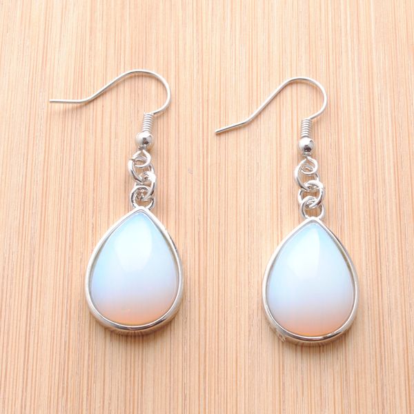 

women dangle & chandelier earrings natural opal gem stone teardrop bead reiki healing earrings bohemian jewelry r3182, Silver