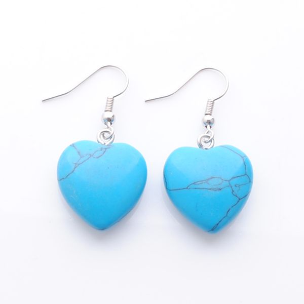 

natural blue turquoise beads stone dangle & chandelier earrings for women romantic heart shaped pendant hanging earring fashion jewelry r328, Silver
