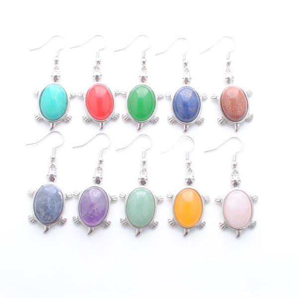 

popular fashion natural stone rose quartz crystal dangle & chandelier earrings women jewelry gift chakra healing beads tortoise shaped hangi, Silver