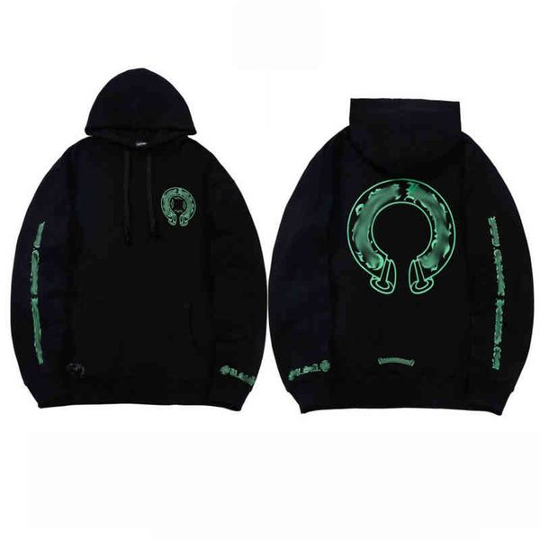 

luxury classic men's sweatshirts brand designer hoodie fashion men women horseshoe sanskrit loose zipper jacket pullover hooded coat s, Black