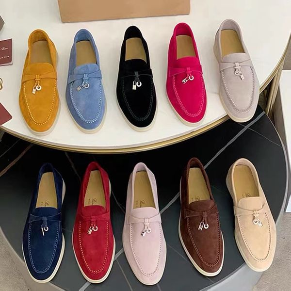 

designers men dress shoes deerskin womens loafers classic metal buttons round fashion flat heel sneaker leisure walk shopping lady shoe with, Black
