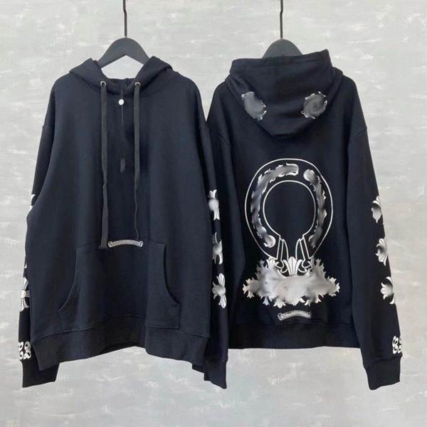 

men's luxury fashion sweatshirts classic ch brand hoodie hooded designer horseshoe sanskrit loose zipper jacket pullover coat women sw, Black