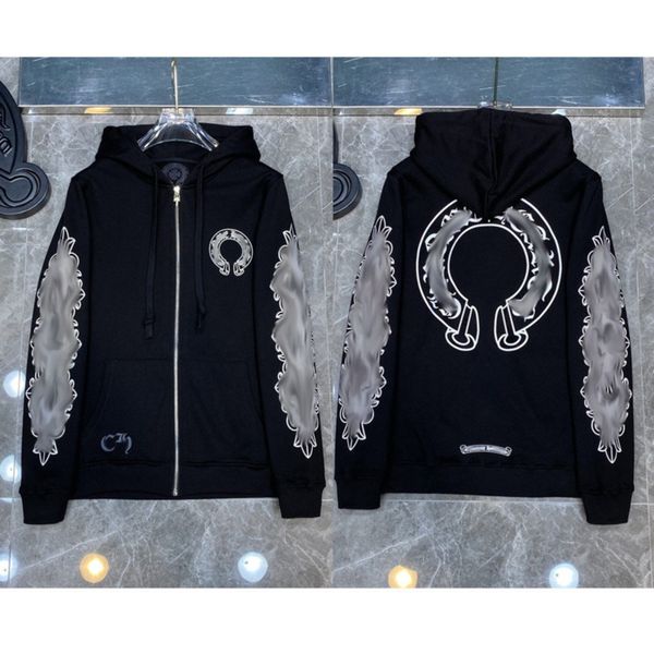 

men's fashion luxury sweatshirts classic brand hoodie hooded designer horseshoe sanskrit loose zipper jacket pullover coat women sweat, Black