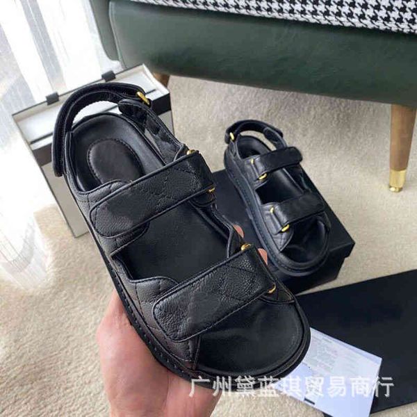 

leather sandals summer car lingge buckle round head flat bottom magic patch sandals beach casual shoes vv41 7c88, Black