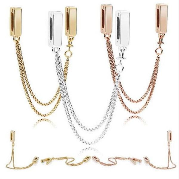 

2018 new reflections floating chains safety chain charm 100% 925 sterling silver beads fit pandora bracelet gift diy jewelry252z, Bronze;silver