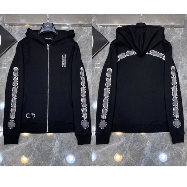 

fashion luxury men's sweatshirts classic ch hoodie hooded designer horseshoe sanskrit loose zipper jacket pullover coat women sweatshi, Black