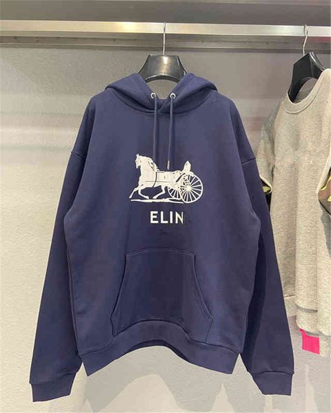 

men's hoodies sweatshirts family c front carriage pattern printing weaving and dyeing fashion brand cl terry hoodie sweater, Black