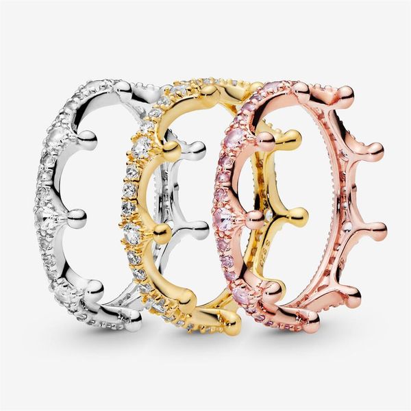 

100% 925 sterling silver clear sparkling crown rings for women fashion wedding engagement ring jewelry241j, Slivery;golden