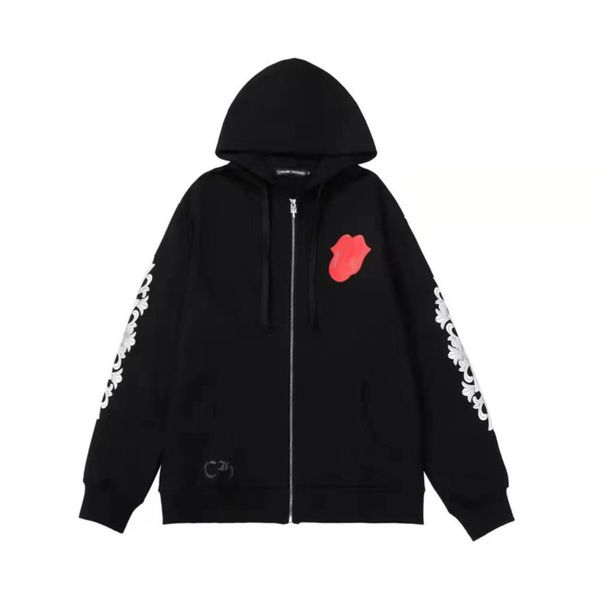 

luxury men's classic sweatshirts ch designer hoodie fashion men women horseshoe sanskrit loose zipper jacket pullover hooded coat swea, Black