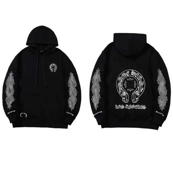 

classic men's luxury sweatshirts brand ch designer hoodie fashion men women horseshoe sanskrit loose zipper jacket pullover hooded coa, Black