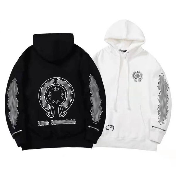 

classic men's luxury sweatshirts brand ch designer hoodie fashion men women horseshoe sanskrit loose zipper jacket pullover hooded coa, Black