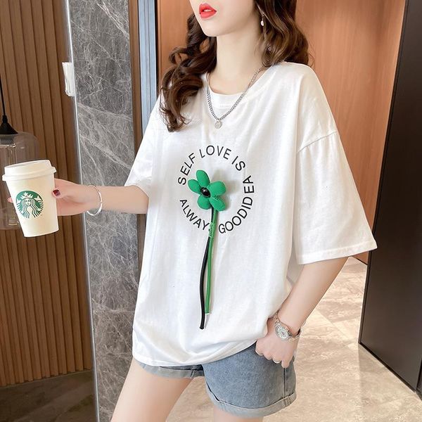 

0847 black white grey short sleeve t shirt women flower letters printed