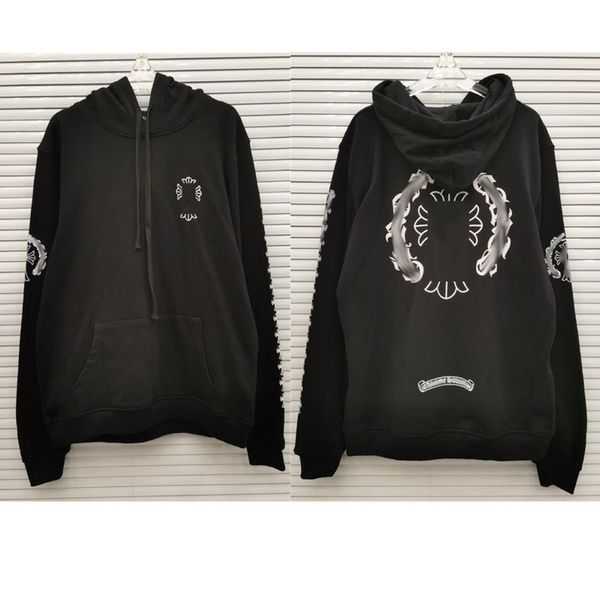 

fashion men's luxury sweatshirts classic ch zipper hoodies women men loose pullover hooded designer horseshoe sanskrit hoodie sweater j, Black