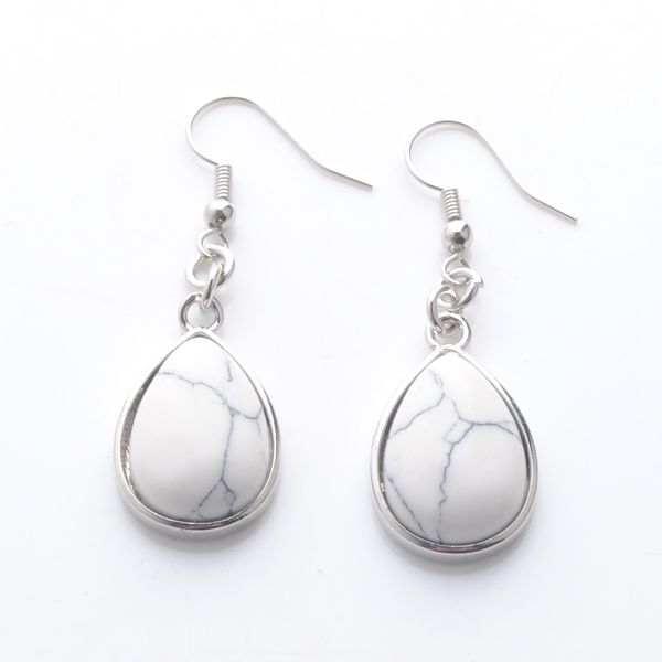 

women dangle & chandelier earrings natural white turquoises gem stone teardrop bead reiki healing earrings bohemian jewelry r3181, Silver