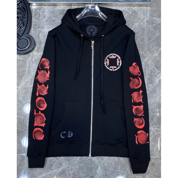 

luxury fashion men's sweatshirts classic ch zipper hoodies women men loose pullover hooded designer horseshoe sanskrit hoodie sweater j, Black