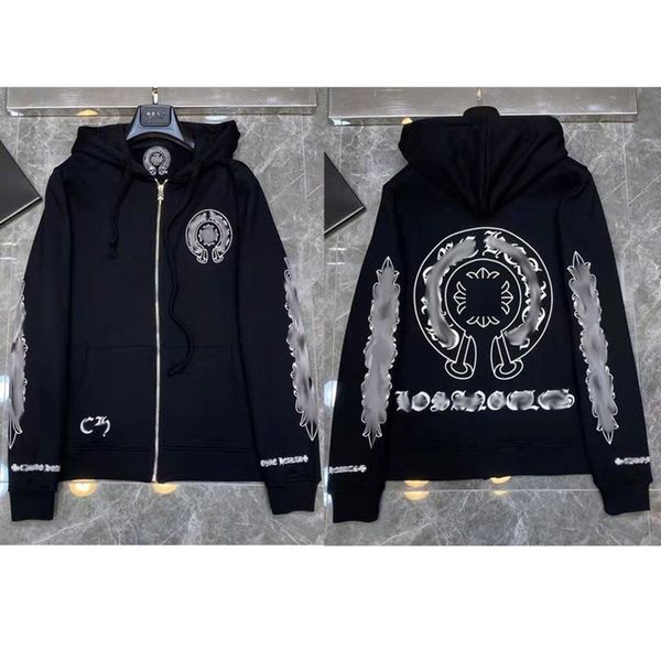 

luxury men's fashion sweatshirts classic ch zipper hoodies women men loose pullover hooded designer horseshoe sanskrit hoodie sweater j, Black