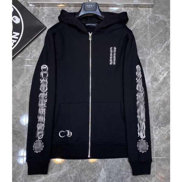 

men's luxury fashion sweatshirts classic ch zipper hoodies women men loose pullover hooded designer horseshoe sanskrit hoodie sweater j, Black