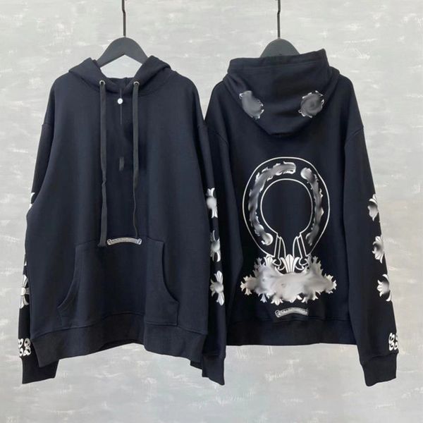 

men's luxury fashion sweatshirts classic ch hoodie hooded designer horseshoe sanskrit loose zipper jacket pullover coat women sweatshi, Black