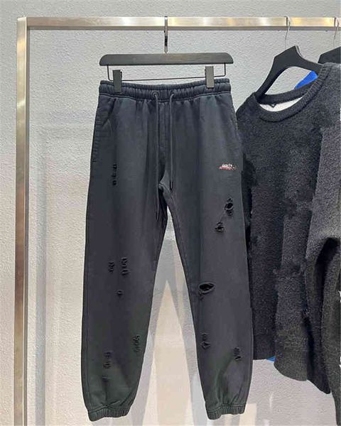 

men's pants early spring coke hole pants ins couples casual washing wear, Black