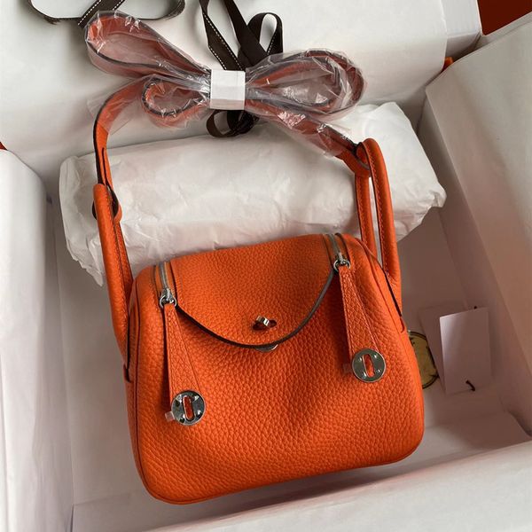 

9a women's bag handmade beeswax line tc leather designer luxury square 20cm classic elephant gray orange crossbody large capacity