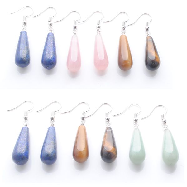 

natural stone dangle & chandelier women earrings jewelry pendant beads reiki chakra teardrop gift for female crystal lapis opal br320, Silver