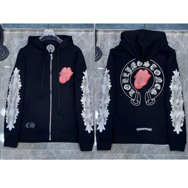 

luxury men's classic sweatshirts brand ch designer hoodie fashion men women horseshoe loose zipper jacket pullover hooded coat sweater, Black