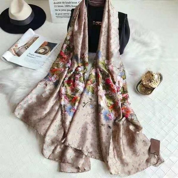 

2021 nice quality classic floral 100% silk scarf for women new spring design flower style long scarves scarfs wrap with tag 180x90cm sh261h, Blue;gray