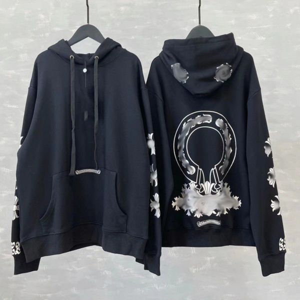 

men's luxury classic sweatshirts ch fashion hoodies men woman designer horseshoe sanskrit cross pullover hooded zipper sweater loose ja, Black