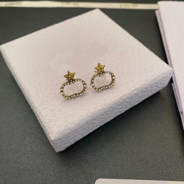 

fashion gold diamond charms earrings aretes for lady women party wedding lovers gift engagement jewelry for bride with box have stamps, Golden