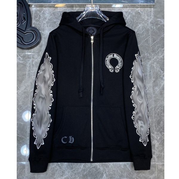 

classic men's luxury sweatshirts brand ch designer hoodie fashion men women horseshoe loose zipper jacket pullover hooded coat sweater, Black