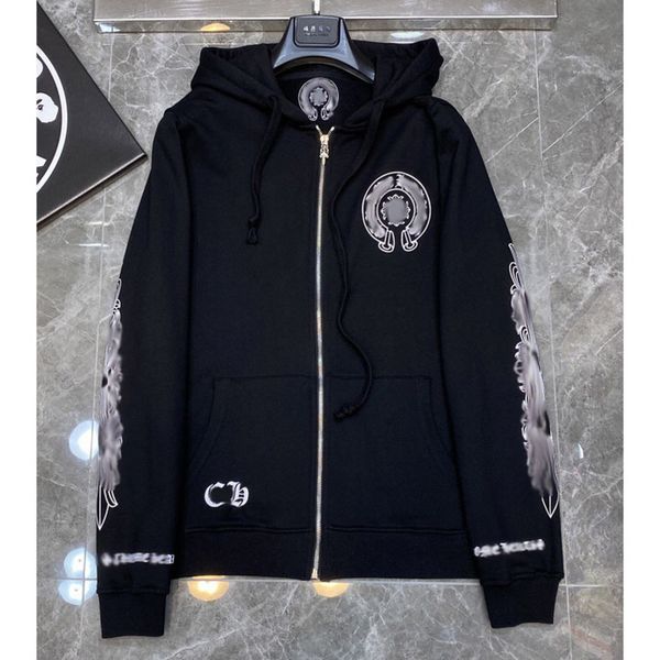 

men's luxury classic jackets fashion sweatshirts ch zipper hoodies women men pullover hooded designer horseshoe sanskrit sweater loose, Black;brown