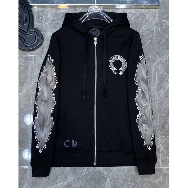 

fashion luxury men's sweatshirts classic ch zipper hoodies women men loose pullover hooded designer horseshoe sanskrit hoodie sweater j, Black