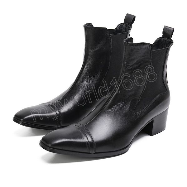 

black genuine leather high heels ankle boots for men cowhide martin boots autumn comfortable fashion bota masculina