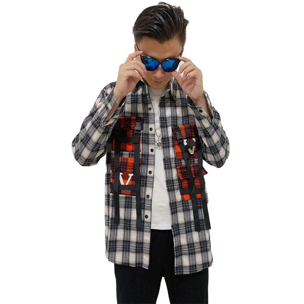 

2022 designer men's shirt versatile plaid shirt classic men and women with the same couple luxury 4 pockets of hip-hop casual shirts ou, White;black