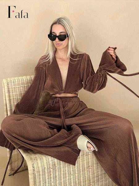 

women's tracksuits 2022 autumn new pleated 2 piece set women long sleeve crop and wide leg pants suit office ladies elegant bandage ou, Gray