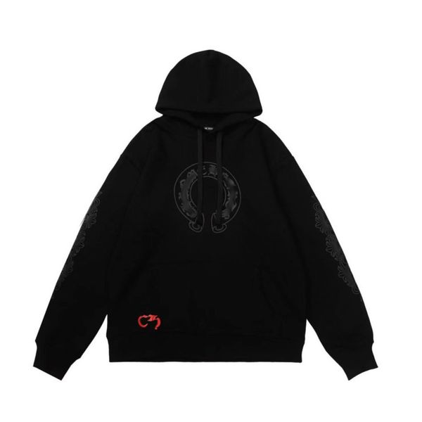 

luxury men's classic sweatshirts ch brand fashion hoodies men woman horseshoe sanskrit cross pullover hooded zipper sweater loose jacke, Black