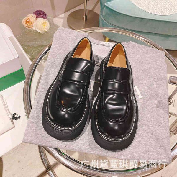 

autumn dress shoes and winter open edge beaded cowhide round head low thick bottom comfortable to wear versatile large loafer ds42 b77y, Black