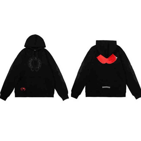 

men's luxury classic sweatshirts ch fashion hoodies men woman designer horseshoe sanskrit cross pullover hooded zipper sweater loose ja, Black
