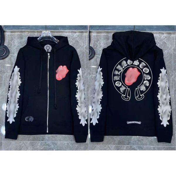 

luxury men's classic jackets fashion sweatshirts brand ch zipper hoodies women men pullover hooded designer horseshoe sweater loose ja, Black;brown