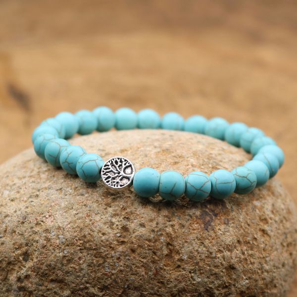 

8mm stone bead strands bracelet turquoise rosary bracelets tree of life meditation bracelet women yoga jewelry, Black