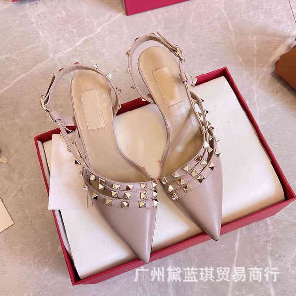 

summer sandals v's cowhide three belt rivet pointed baotou back empty fashionable versatile high-heeled sandals ei87 vivy, Black