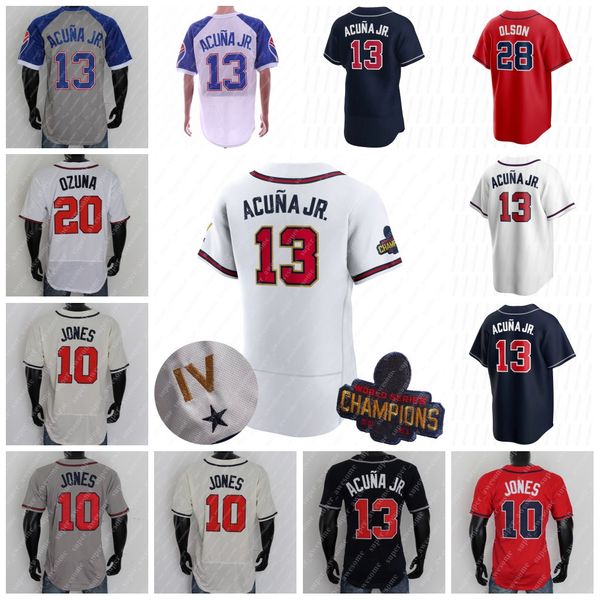 

ronald acuna jr. gold program jersey ozzie albies austin riley dansby swanson max fried matt olson eddie rosario robbie grossman michael har, Blue;black