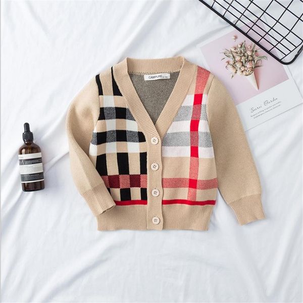 

childrens knitting cardigan 2019 autumn boys england style classical plaid sweater toddlers v neck cotton gentleman sweater2991, Blue