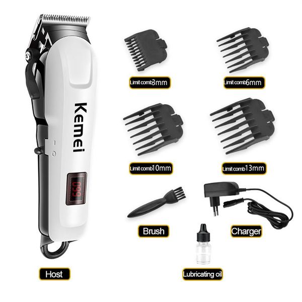 

kemei professional men's rechargeable hair clipper lcd wireless electric shaver hair styling tool wtih carbon steel cutting head k308s