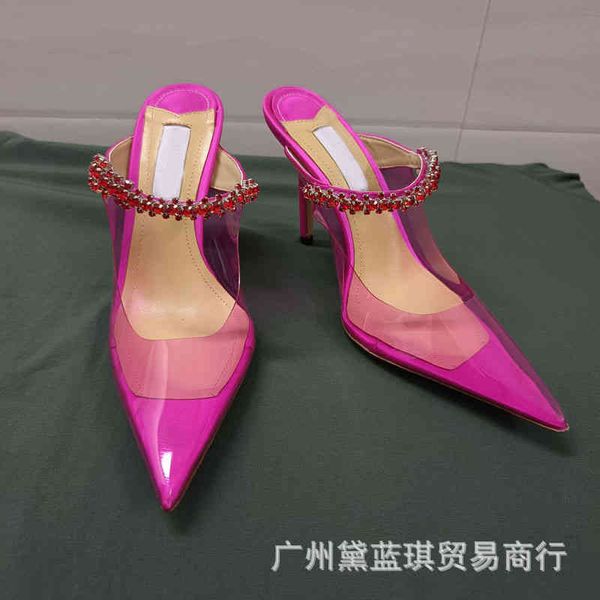 

transparent slippers summer pvc film chain pointed baotou fairy thin heel high-heeled slippers ovuf 0vmn, Black