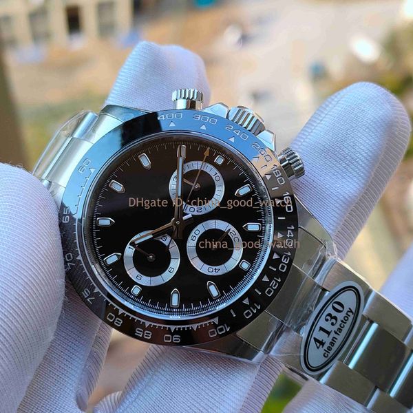 

super clean factory watches 40mm waterproof men's chronograph watch automatic cal.4130 movement 904l steel ceramic bezel sport 116500