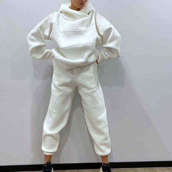 

women's tracksuits 2021 winter oversize loose women hoodie tracksuit solid long sleeve hooded sweatshirt and joggers female set casual, Gray