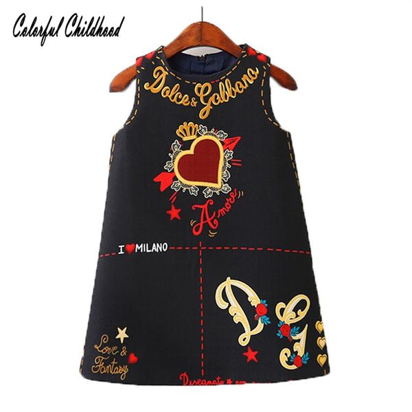 

baby girls dresses sleeveless o-neck toddler dress lovely heart through the heart design embroidery children clothes baby jurk y1905080230r, Red;yellow